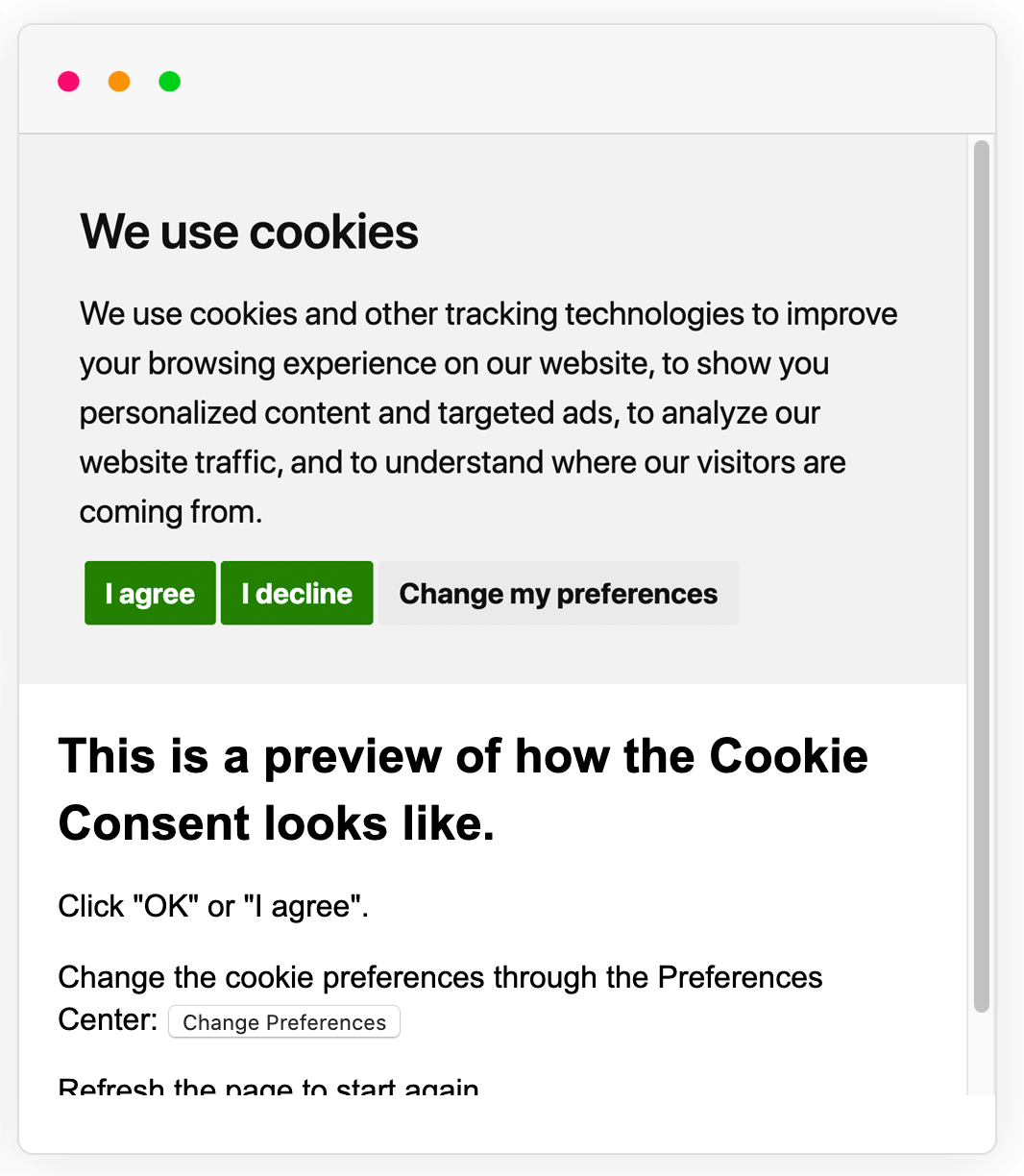 Example of Cookie Consent notice banner in a different color palette