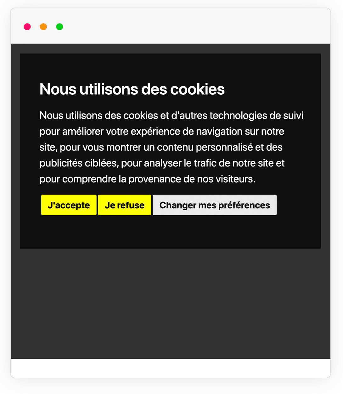 Example of Cookie Consent notice banner in a different language