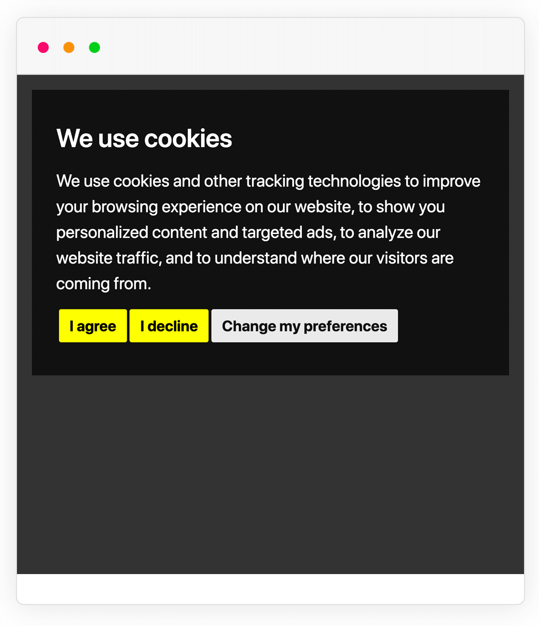 Example of Cookie Consent notice banner in a different style for the banner
