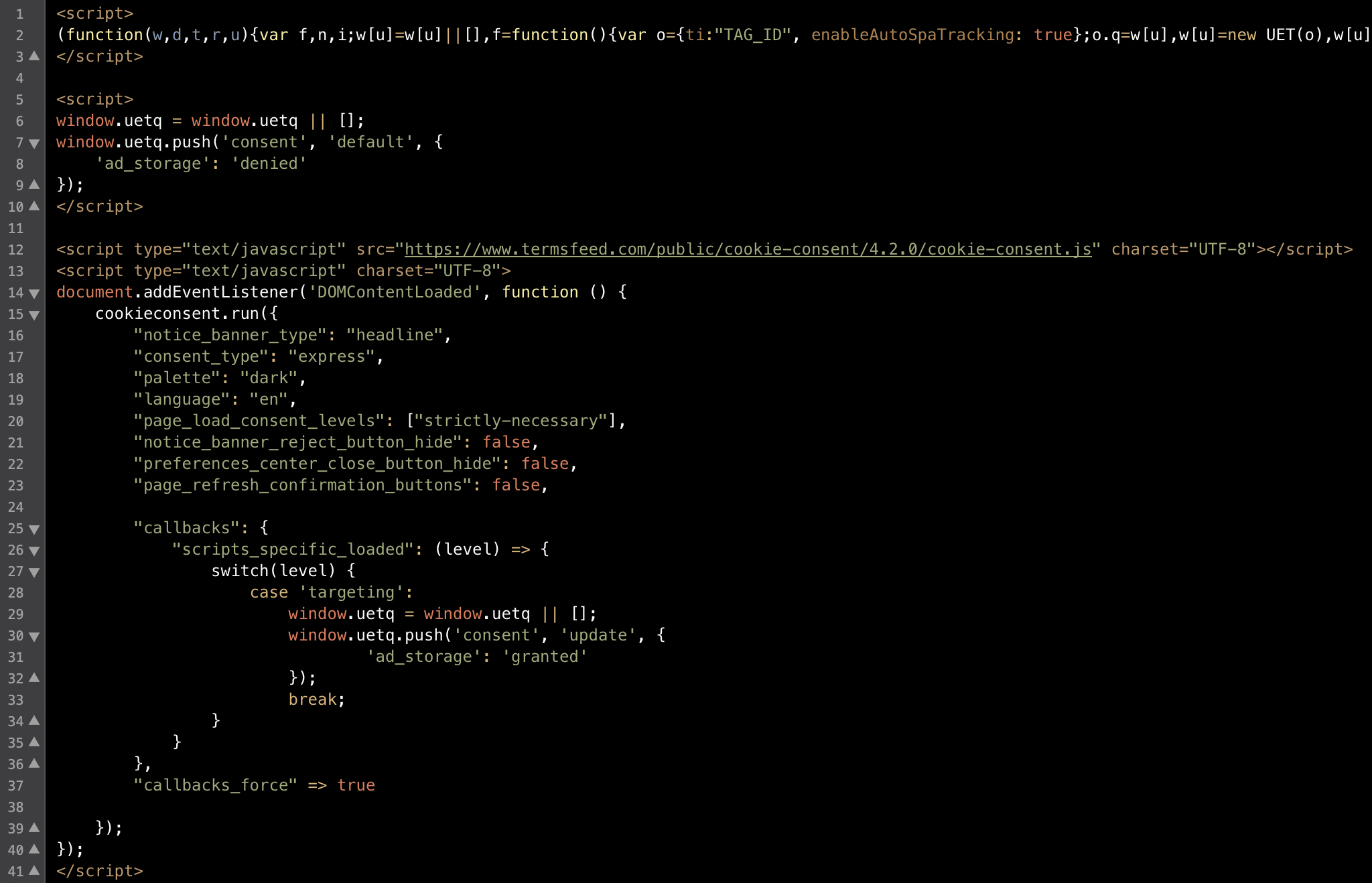 Final code of Microsoft UET Consent integration with Cookie Consent
